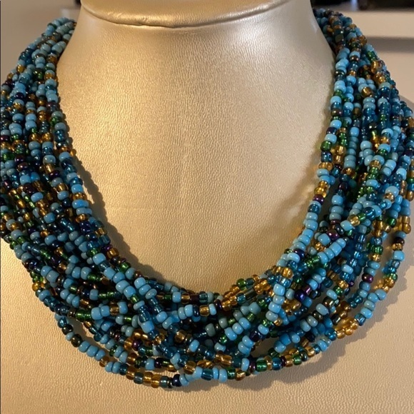 Torsade Multi-Strand Turquoise Beaded Necklace New - Picture 8 of 9